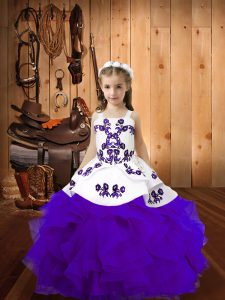 Best Eggplant Purple Organza Lace Up Little Girl Pageant Gowns Sleeveless Embroidery and Ruffles
