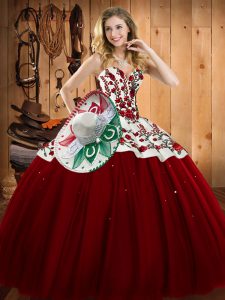 Latest Sleeveless Lace Up Floor Length Embroidery Quince Ball Gowns