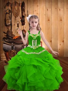 Discount Straps Sleeveless Lace Up High School Pageant Dress Green Organza