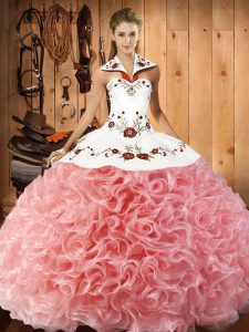 Custom Fit Fabric With Rolling Flowers Sleeveless Floor Length 15th Birthday Dress and Embroidery