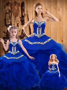 Classical Sweetheart Sleeveless Lace Up Sweet 16 Dresses Royal Blue Tulle