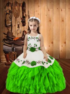 Organza Straps Sleeveless Lace Up Embroidery and Ruffles Little Girl Pageant Gowns in