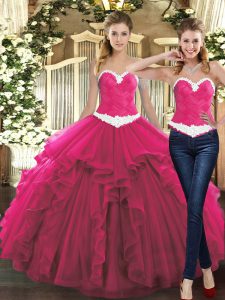 Sumptuous Sweetheart Sleeveless Ball Gown Prom Dress Floor Length Ruffles Fuchsia Tulle