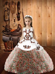 Multi-color Sleeveless Floor Length Embroidery Lace Up Kids Formal Wear