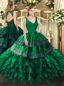 Low Price Floor Length Ball Gowns Sleeveless Dark Green Quinceanera Dress Backless
