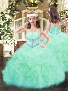 Admirable Organza Sleeveless Floor Length Pageant Dress Wholesale and Beading and Ruffles and Pick Ups