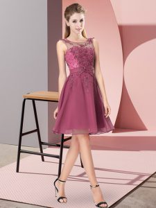 Fitting Red Empire Appliques Quinceanera Court of Honor Dress Zipper Chiffon Sleeveless Knee Length