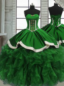 Dramatic Beading and Ruffles Sweet 16 Dresses Green Lace Up Sleeveless Floor Length