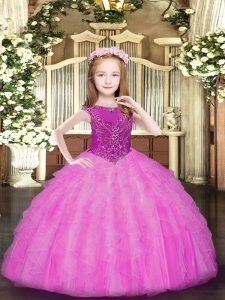 Floor Length Ball Gowns Sleeveless Rose Pink Little Girls Pageant Dress Zipper