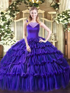 Cheap Beading and Ruffled Layers Sweet 16 Dresses Purple Side Zipper Sleeveless Floor Length