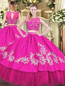 Customized Beading and Appliques Quinceanera Gown Hot Pink Zipper Sleeveless Floor Length