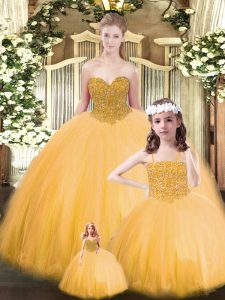 High End Floor Length Gold Vestidos de Quinceanera Sweetheart Sleeveless Lace Up