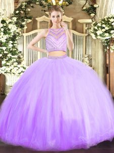 Traditional Lavender Scoop Neckline Beading Vestidos de Quinceanera Sleeveless Zipper