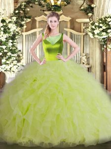 Nice Yellow Green Sleeveless Beading and Ruffles Floor Length Vestidos de Quinceanera
