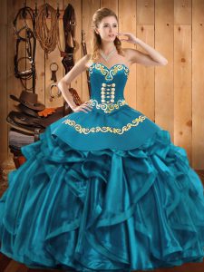 Graceful Teal Sleeveless Organza Lace Up Quinceanera Gown for Military Ball and Sweet 16 and Quinceanera