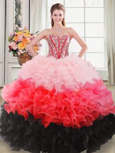 Admirable Floor Length Lace Up Quince Ball Gowns Multi-color for Sweet 16 and Quinceanera with Beading and Ruffles