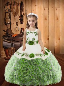 Embroidery and Ruffles Girls Pageant Dresses Multi-color Lace Up Sleeveless Floor Length