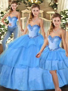 Sweetheart Sleeveless Lace Up Ball Gown Prom Dress Baby Blue Organza