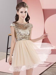 Flirting Scoop Cap Sleeves Vestidos de Damas Mini Length Sequins Champagne Tulle