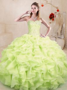Yellow Green Sleeveless Beading and Ruffles Floor Length Ball Gown Prom Dress