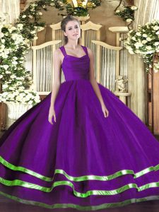 Ball Gowns Vestidos de Quinceanera Purple Straps Organza Sleeveless Floor Length Zipper