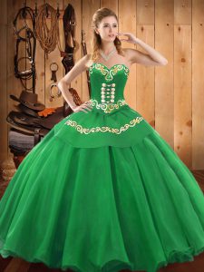 Green Quinceanera Gown Military Ball and Sweet 16 and Quinceanera with Embroidery Sweetheart Sleeveless Lace Up