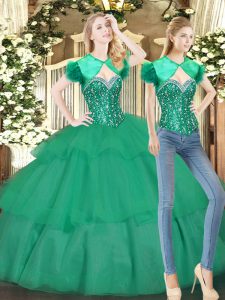 Sweetheart Sleeveless Lace Up 15 Quinceanera Dress Turquoise Tulle