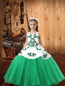 Turquoise Ball Gowns Organza Straps Sleeveless Embroidery Floor Length Lace Up Pageant Dress for Teens