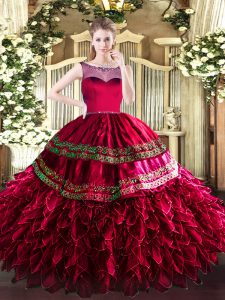 Flirting Floor Length Zipper Quinceanera Dress Coral Red for Sweet 16 and Quinceanera with Beading and Ruffles