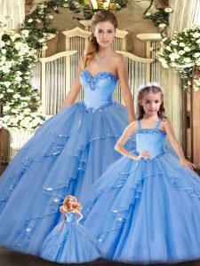 Sweetheart Sleeveless Organza Quinceanera Dresses Beading and Ruffles Lace Up