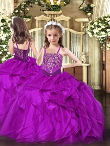 Custom Design Organza Sleeveless Floor Length Child Pageant Dress and Beading and Ruffles