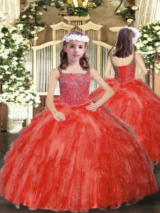 Sleeveless Beading and Ruffles Lace Up Little Girl Pageant Dress