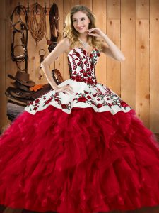 Ideal Floor Length Ball Gowns Sleeveless Wine Red Sweet 16 Dresses Lace Up