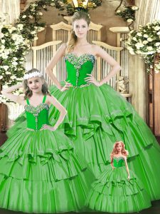 Vintage Beading and Ruffled Layers Sweet 16 Dress Green Lace Up Sleeveless Floor Length