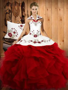 Floor Length Lace Up 15 Quinceanera Dress Wine Red for Military Ball and Sweet 16 and Quinceanera with Embroidery and Ruffles
