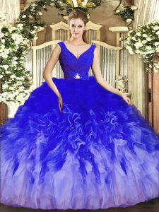 Floor Length Backless Sweet 16 Quinceanera Dress Multi-color for Sweet 16 and Quinceanera with Beading and Ruffles