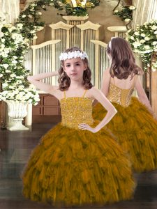 Brown Sleeveless Organza Lace Up Pageant Gowns for Party and Quinceanera