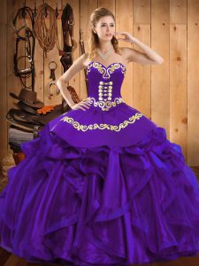 Fabulous Purple Sleeveless Floor Length Embroidery and Ruffles Lace Up Quinceanera Gowns