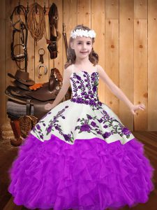 Latest Purple Lace Up Straps Beading and Embroidery and Ruffles Pageant Gowns For Girls Organza Sleeveless