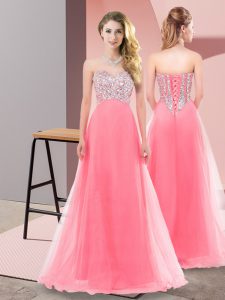 Chic Empire Vestidos de Damas Watermelon Red Sweetheart Tulle Sleeveless Floor Length Lace Up