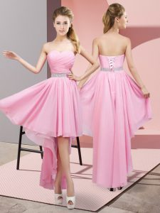 Pink Sweetheart Neckline Beading Dama Dress for Quinceanera Sleeveless Lace Up