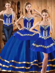 Spectacular Blue Sweetheart Lace Up Embroidery Quinceanera Dresses Sleeveless