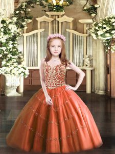 Rust Red Lace Up High School Pageant Dress Beading Sleeveless Floor Length