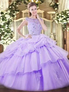 Decent Bateau Sleeveless Zipper Sweet 16 Dresses Lavender Tulle