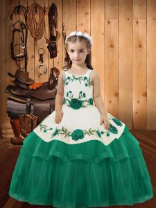 Organza Sleeveless Floor Length Little Girls Pageant Gowns and Embroidery and Ruffled Layers
