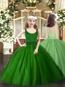 Dark Green Sleeveless Beading Floor Length Little Girls Pageant Gowns