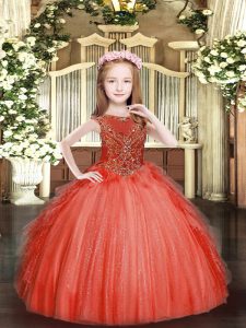 Eye-catching Red Scoop Zipper Beading and Ruffles Pageant Dress for Girls Sleeveless