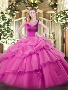 Customized Scoop Sleeveless Organza Quinceanera Gown Beading and Appliques Side Zipper