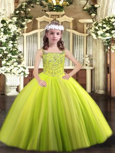 Floor Length Yellow Green Kids Formal Wear Straps Sleeveless Lace Up