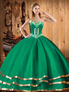 Green Ball Gowns Organza Sweetheart Sleeveless Embroidery Floor Length Lace Up 15 Quinceanera Dress